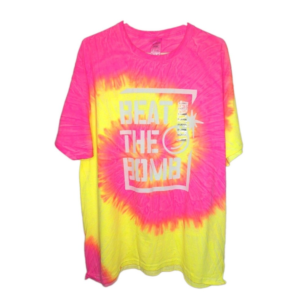 Beat The Bomb Tie Dye T-Shirt XL Neon Pink Yellow Colortone Graphic Cotton NEW